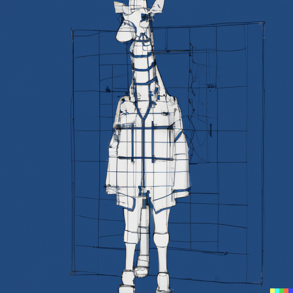 DALL·E 2023-01-18 19.34.25 - a giraffe wearing a military outfit, blueprint