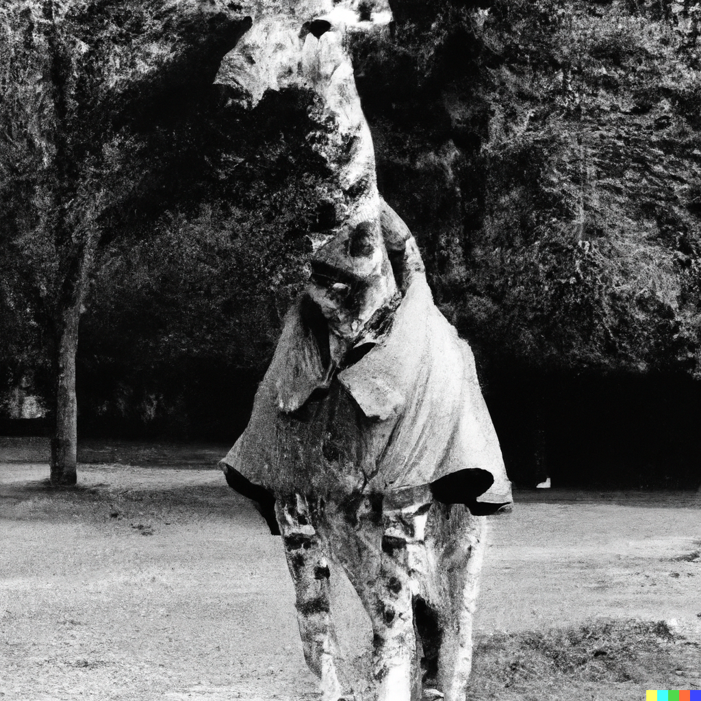 DALL·E 2023-01-18 19.38.19 - a giraffe wearing a military outfit, Tri-X 400