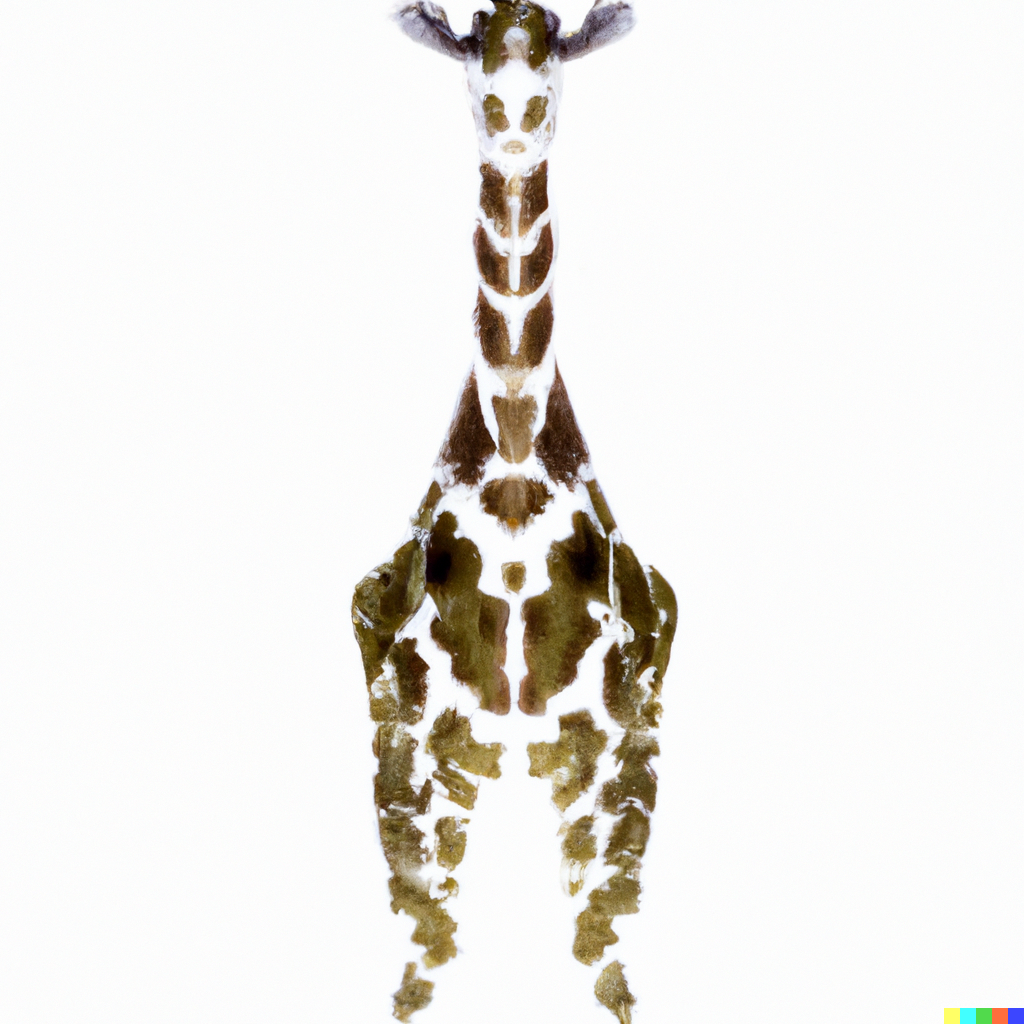 DALL·E 2023-01-18 19.48.48 - a giraffe wearing a military outfit, Rorschach inkblot
