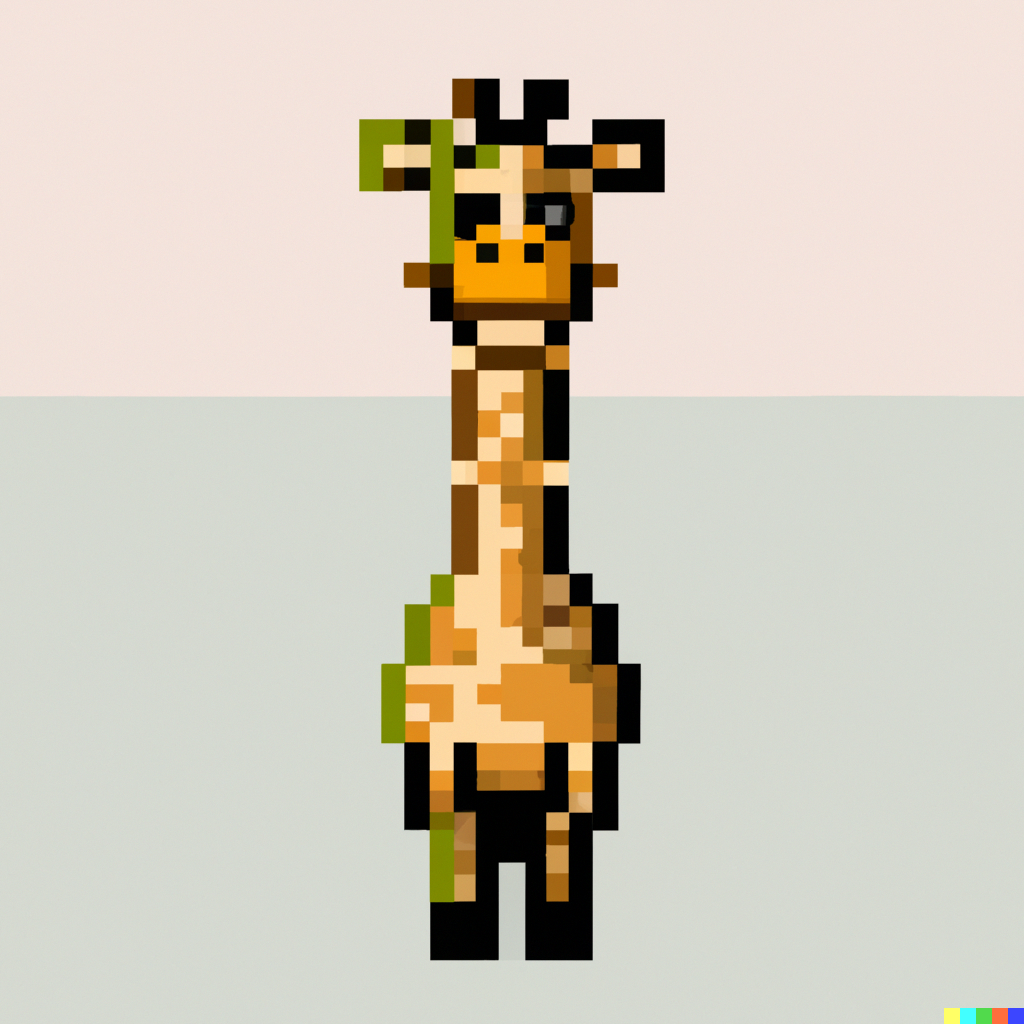 DALL·E 2023-01-18 19.49.27 - a giraffe wearing a military outfit, 8bit pixel retro computer graphics