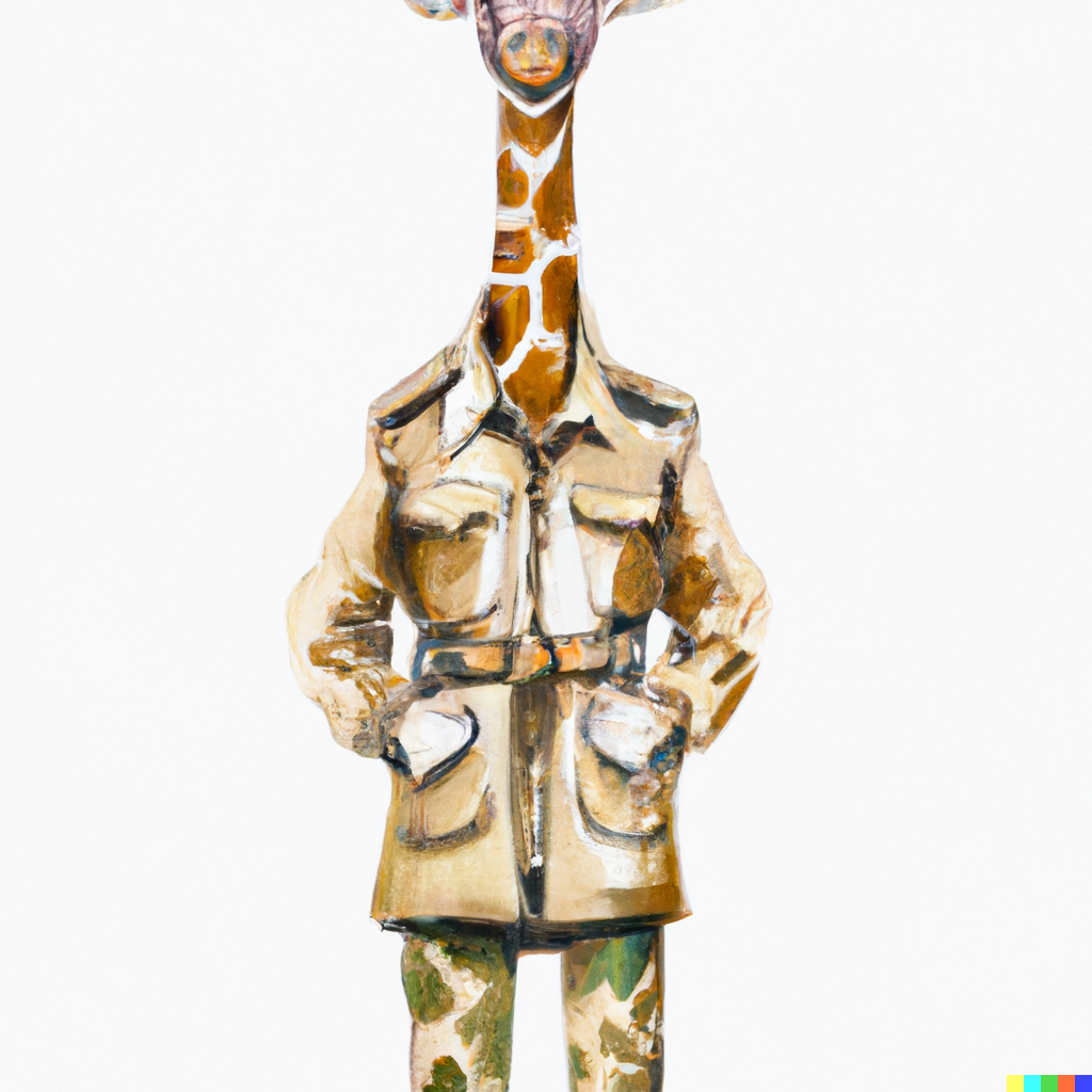 DALL·E 2023-01-18 20.28.47 - a giraffe wearing a military outfit, watercolor