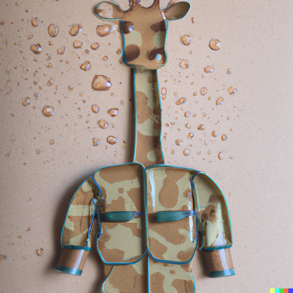 DALL·E 2023-01-18 20.30.01 - a giraffe wearing a military outfit, made of water
