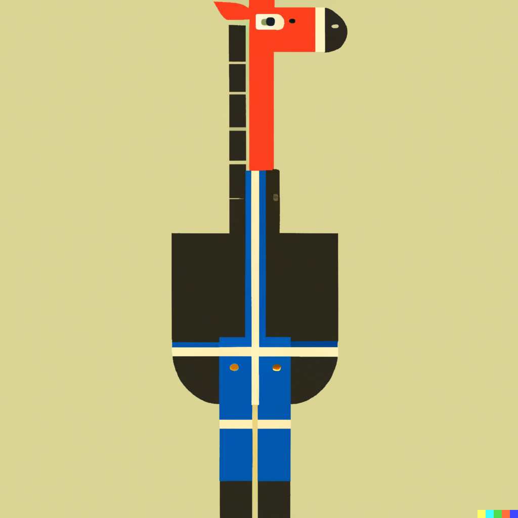 DALL·E 2023-01-18 20.35.18 - a giraffe wearing a military outfit, Bauhaus art style