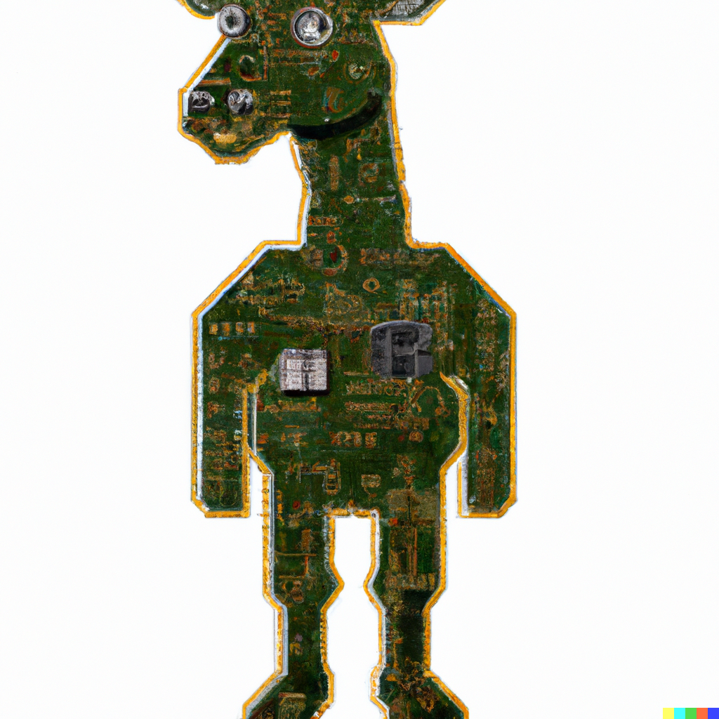 DALL·E 2023-01-18 20.40.57 - a giraffe wearing a military outfit, made of computer chips