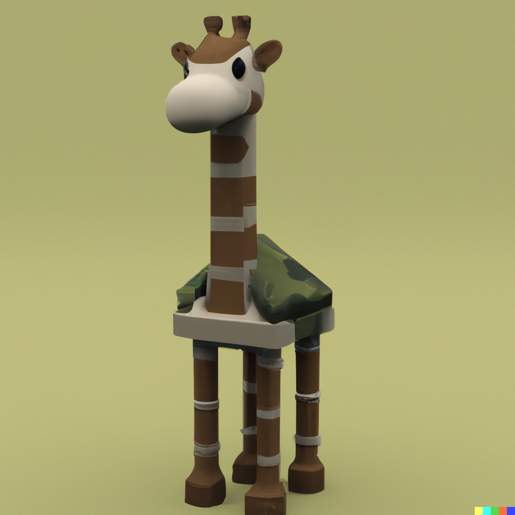 DALL·E 2023-01-18 22.28.25 - a giraffe wearing a military outfit, isometric 3d model