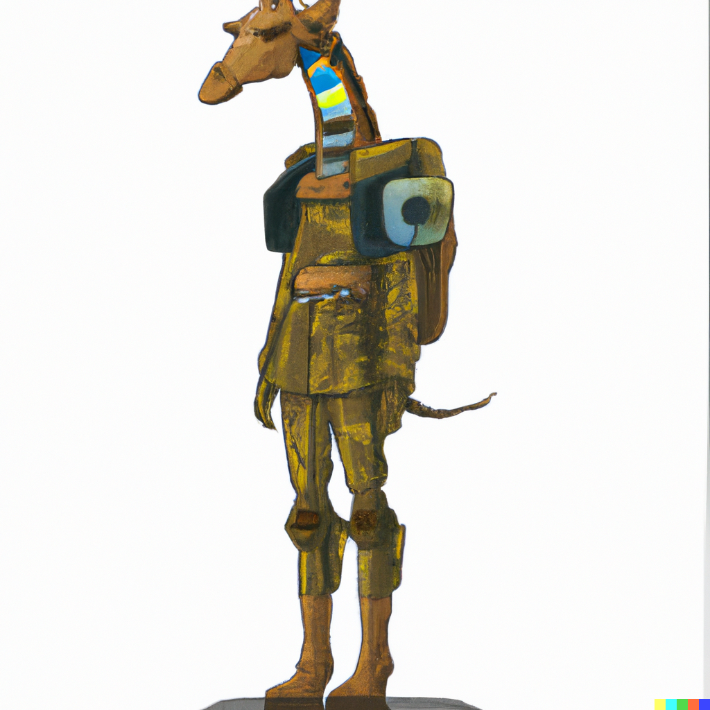 DALL·E 2023-01-18 22.41.28 - a giraffe wearing a military outfit, cyberpunk robot