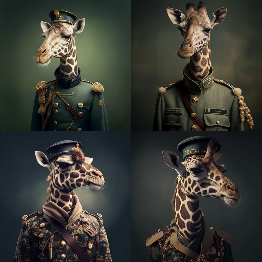 allyourfeeds_a_giraffe_wearing_a_military_outfit_gustav_klimpt_921a1496-8f5d-44ef-bb87-963ebc851785