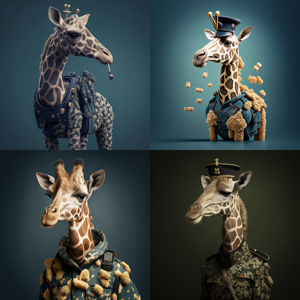 allyourfeeds_a_giraffe_wearing_a_military_outfit_made_of_macaro_8e2e23a1-af7a-42c5-92ba-23c7a8f66ebd
